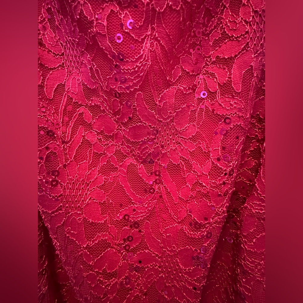 NWT Candalite Fuchsia Lace Sequence Gown - Size M - Picture 7 of 16